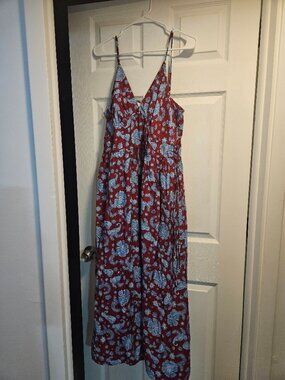Loft Spaghetti Strap Red and Blue floor length Dress NWT